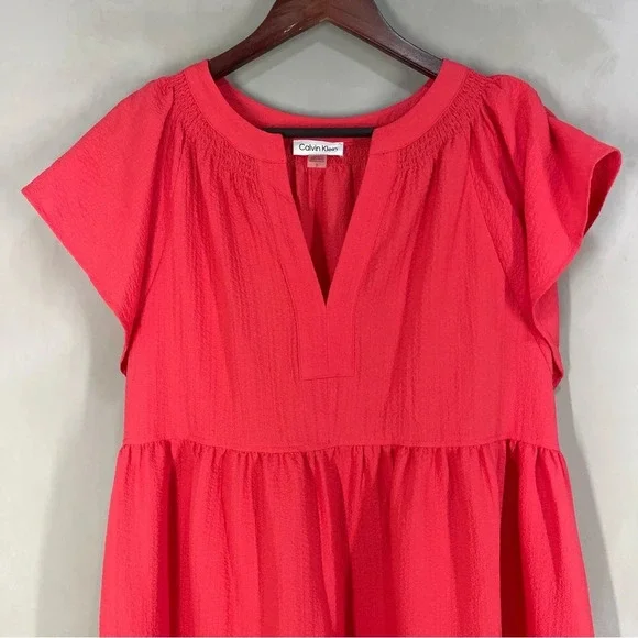 Calvin Klein Women's Flutter Sleeve V-Neck Gauze Dress Size 12 NWT Watermelon - Picture 6 of 16